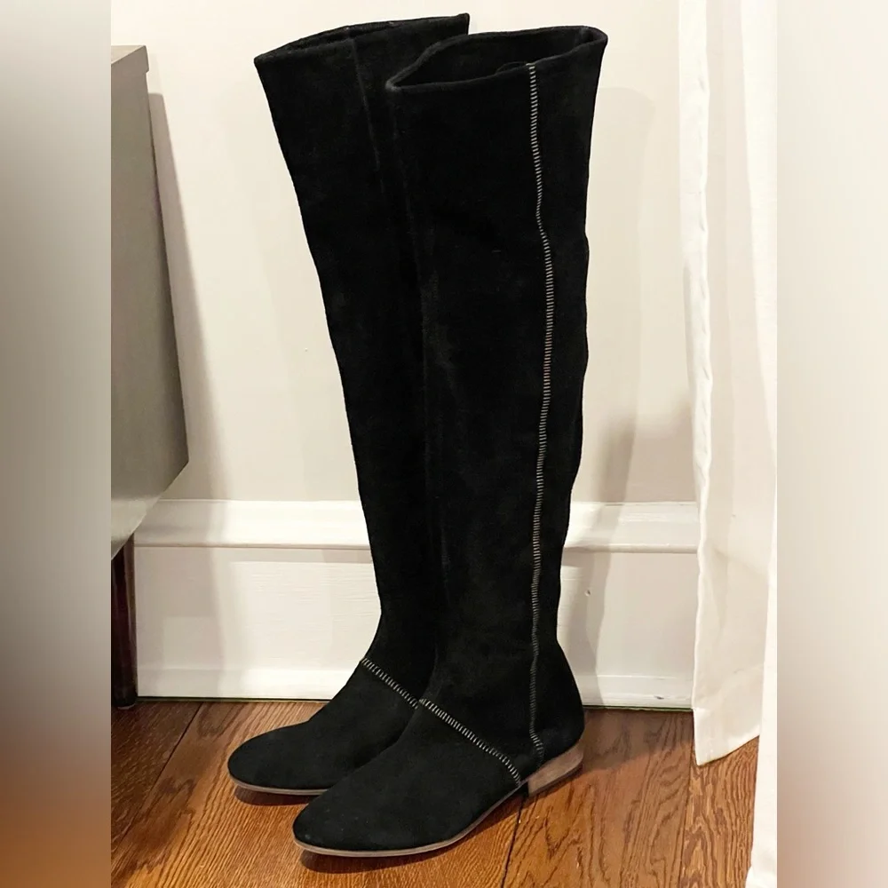 Free People Grandeur Black Suede Over The Knee Boots Size 39